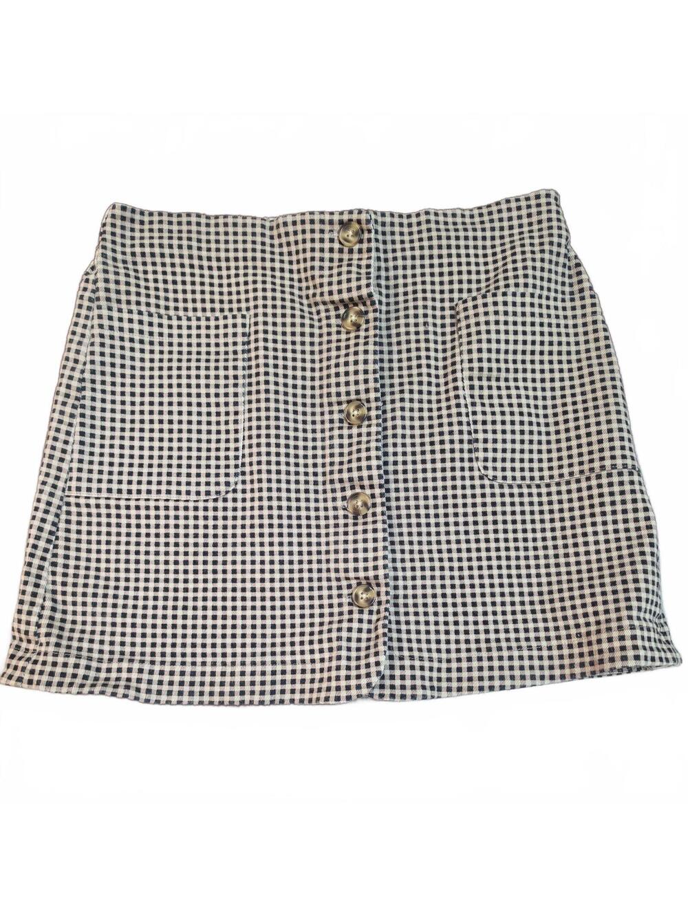 Copper Key Kids XL (16) beige black Plaid Button Front A-Line Mini Skirt